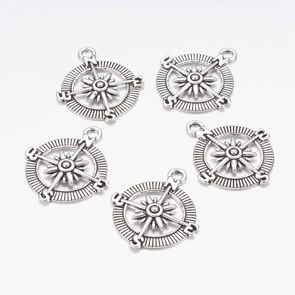 Tibetan Style Alloy Compass Pendants