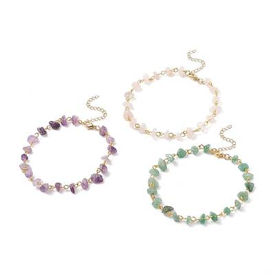 Gemstone Chips Beaded Anklet with 304 Stainless Steel Chains for Women
