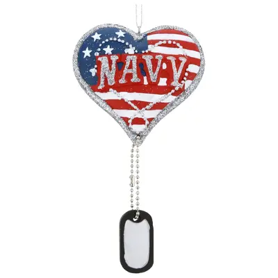 Military Service Heart & Dog Tag Ornament - Marines - Single