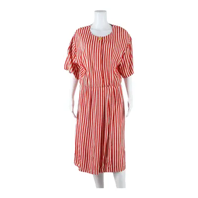 LIZ CLAIBORNE Womens A-Line Dress Red Striped Short Sleeve Midi UK 12