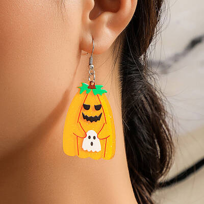 Halloween Cartoon Acrylic Pumpkin Dangle Earrings for Women