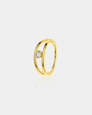 14K Gold CZ Double Layer Cartilage Earrings - 12mm
