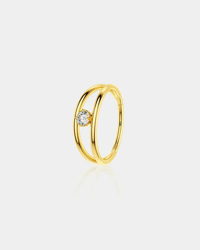 14K Gold CZ Double Layer Cartilage Earrings - 12mm