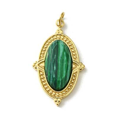 Ion Plating(IP) 304 Stainless Steel Pave Faceted Synthetic Malachite Pendants