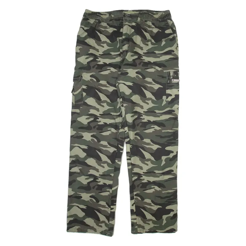Camo Cargo Mens Trousers Green Relaxed Straight W36 L33