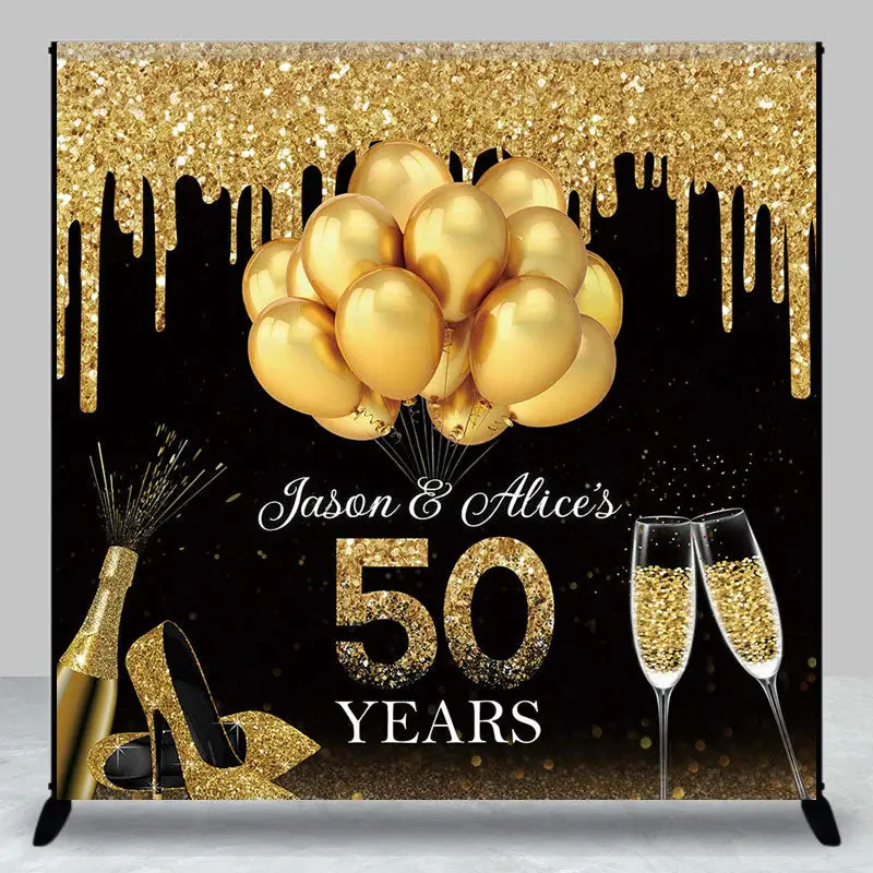 Gold Balloons Custom 50 Years Anniversary Backdrop