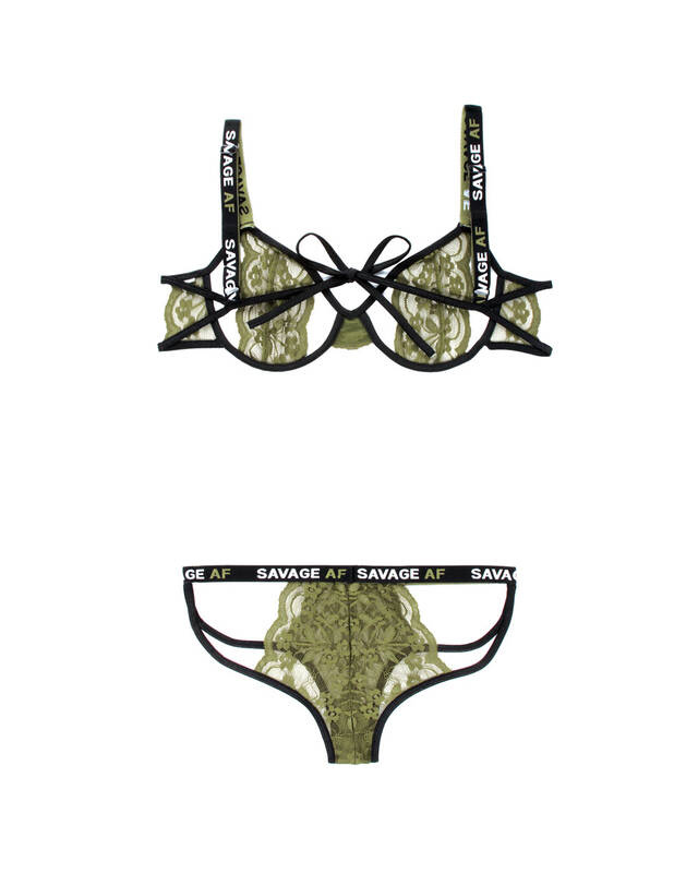 Savage Af Cutout Bra and Caged Panty - Olive - L/xl