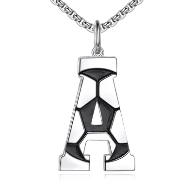 Sterling Silver Football Pendant Necklace with Initial Letter A for Men