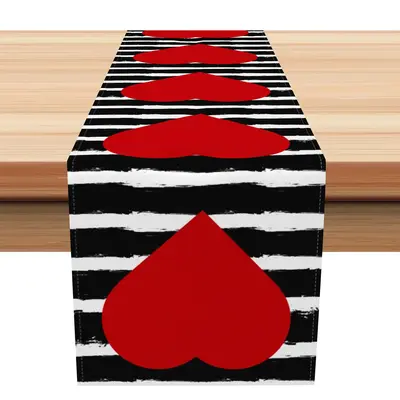 Aperturee Heart Black White Stripe Valentines Day Table Runner | Custom Table Runner | Table Runner For Dining Table | Season...