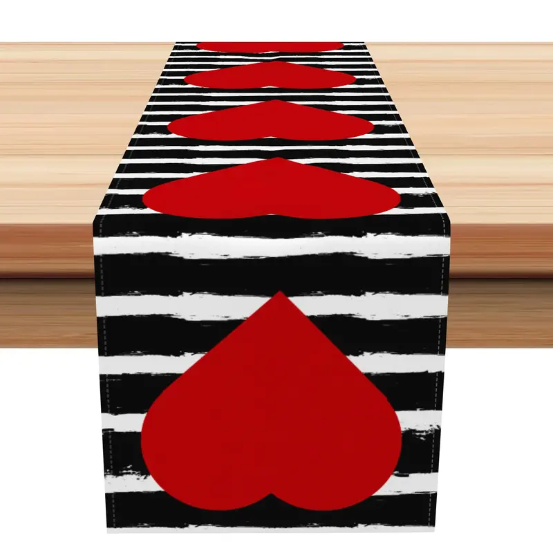 Aperturee Heart Black White Stripe Valentines Day Table Runner | Custom Table Runner | Table Runner For Dining Table | Season...