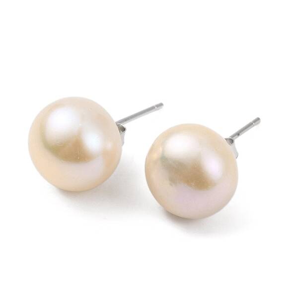 Natural Pearl Round Bead Stud Earrings