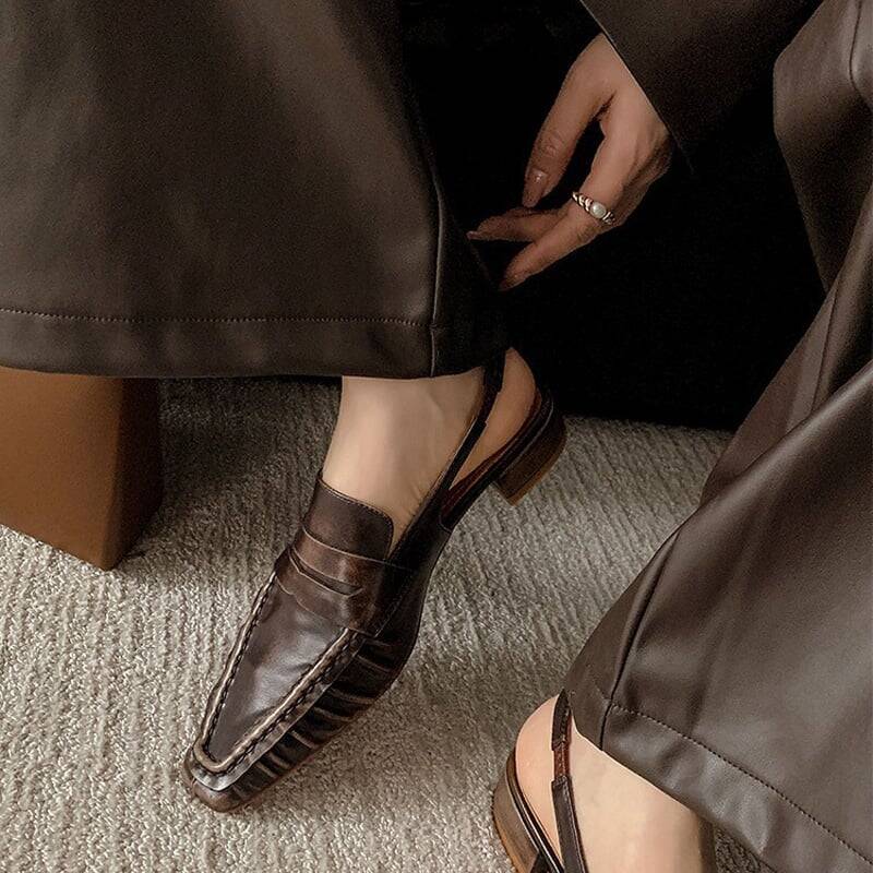 CHIKO Marina Square Toe Block Heels Slingback Shoes