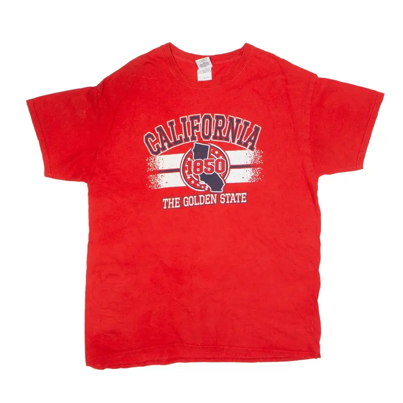 GILDAN California The Golden State USA T-Shirt Red Short Sleeve Mens L