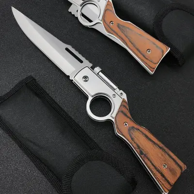 Portable AK47 Flipper Pocket Knife with Flashlight Multifunctional Folding Knife for Hiking Fishing Camping  EDC