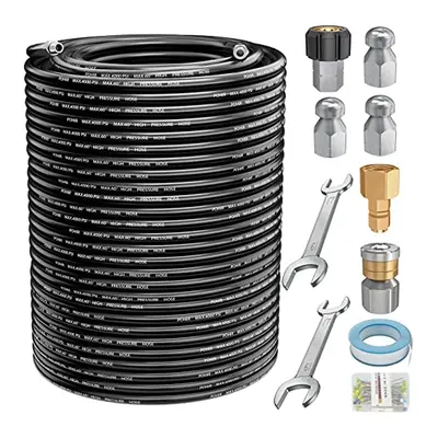 Sewer Jetter Kit for Pressure Washer 4000PSI Hydrojet Drain Cleaning Kit with Button Nose 1/4 Inch NPT Rotating Sewer Jet Noz...