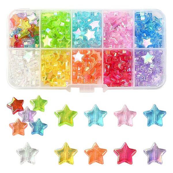 260-300pcs 10 Colors Eco-Friendly Transparent Acrylic Beads