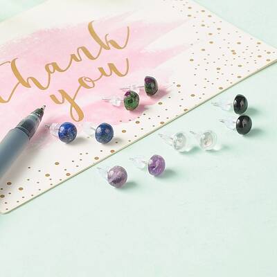 Half Round Natural Mixed Gemstone Stud Earrings for Girl Women
