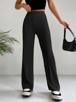 Women's Plain High Waist Straight Leg Pants, Chic Casual Fitted Comfy Zipper Button Trousers for Daily Wear, Pants for Women,...
