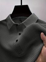 Men's Solid Color Jacquard Polo Shirt, Regular Fit Casual Short Sleeve Button Front Collared Top for Summer, Fashion Men's Cl...