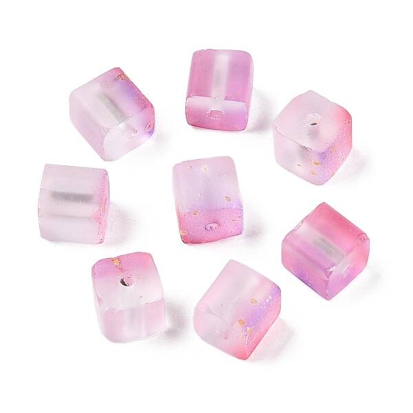 Frosted Glass Beads with Golden Glitter Powder