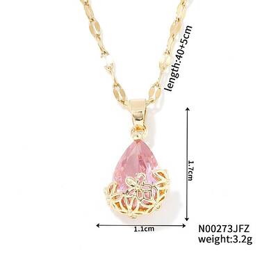 Mini 3D Fashionable Cute Versatile Elegant Brass Glass Teardrop Pendant Necklaces