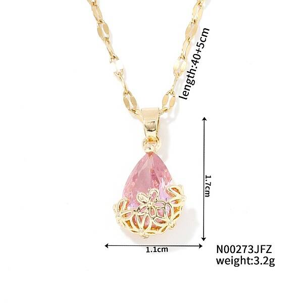 Mini 3D Fashionable Cute Versatile Elegant Brass Glass Teardrop Pendant Necklaces