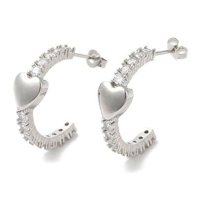 Clear Cubic Zirconia Arch with Heart Stud Earrings
