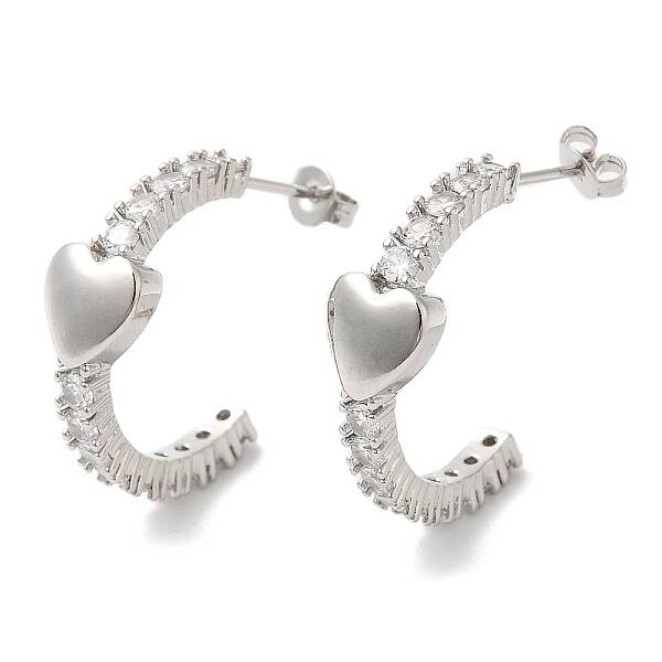 Clear Cubic Zirconia Arch with Heart Stud Earrings