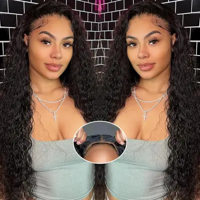 ShowReal Deep Water Wave Pre Bleached Pre Plucked 5x5 And 13x4 HD Lace Closure Black Highlight P4/27 Color Glueless Human Hai...