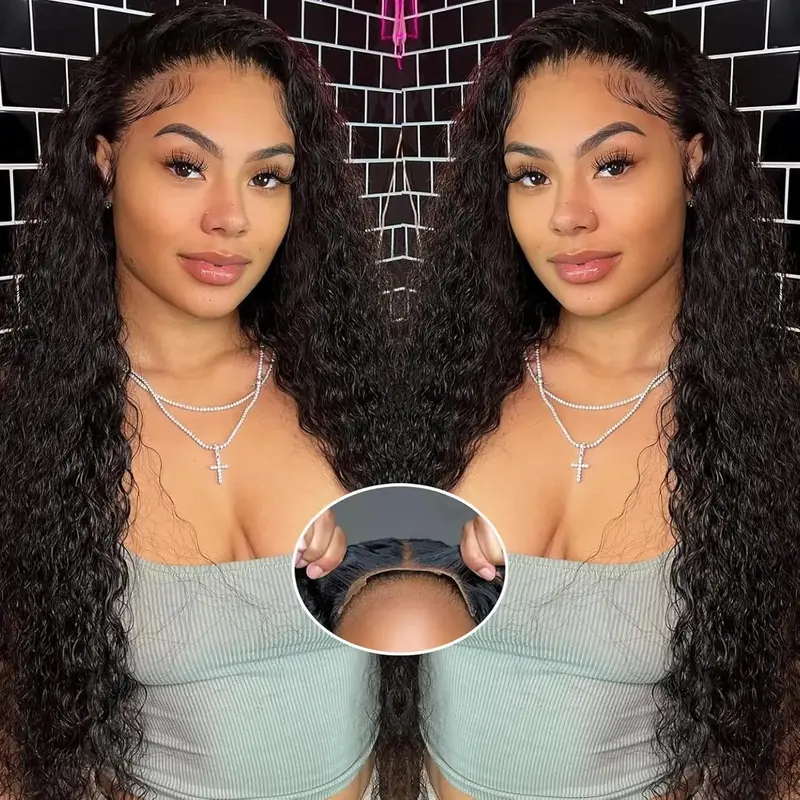 ShowReal Deep Water Wave Pre Bleached Pre Plucked 5x5 And 13x4 HD Lace Closure Black Highlight P4/27 Color Glueless Human Hai...