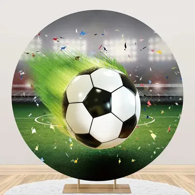 Ribbon Football Field Grass Circle Birthday Backdrop - Aperturee