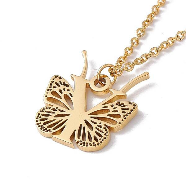 Initial Letter with Butterfly Pendant Necklace