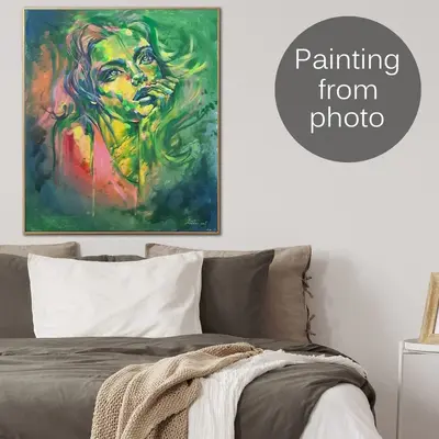 Abstract Custom Paintings from Photo Modern Woman Painting Original Figurative Hand Painted Art for Indie Room Decor | PAINTI...