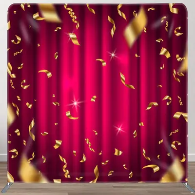 Aperturee Gold Ribbons Red Curtain Bokeh Holiday Backdrop Cover - Aperturee