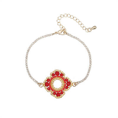Glass Seed Beaded Flower Link Bracelet with Golden Stainless Steel Chains