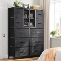 RaybeeFurniture 10 Fabric Drawer Dresser with Metal Mesh Door, Tall Design, 38\