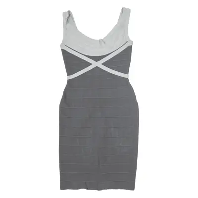 HERVE LEGER Bandage Bodycon Dress Grey Sleeveless Knee Length Womens UK 10