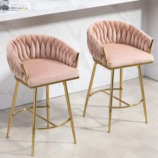 【Bellemave】2 chairs26'' Counter height bar stools velvet kitchen island counter bar stool with hand- wave back,golden chr...