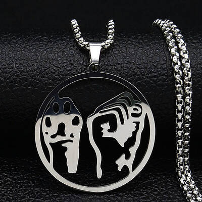 304 Stainless Steel Hollow Flat Round Animal Liberation Front Pendant Necklaces