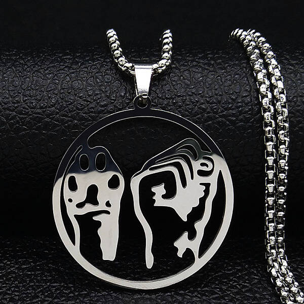304 Stainless Steel Hollow Flat Round Animal Liberation Front Pendant Necklaces