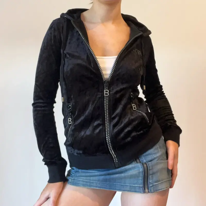 Velour Bcbg Maxazria Spellout Hoodie - Small Black Viscose Blend