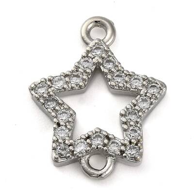 Brass Micro Pave Clear Cubic Zirconia Star Links Connector Charms