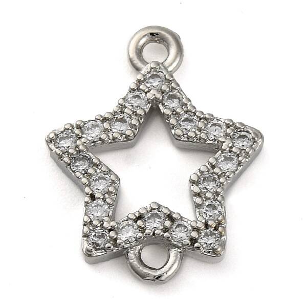 Brass Micro Pave Clear Cubic Zirconia Star Links Connector Charms