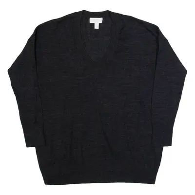 THE WHITE COMPANY Womens Jumper Grey V-Neck Tight Knit Wool UK 6