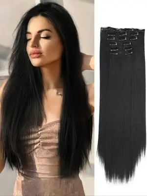 24 Inch Natural Clip-in Hair Extensions, 2024 Trendy Long Straight Synthetic Extensions for Women for Daily Used & Party, Fem...