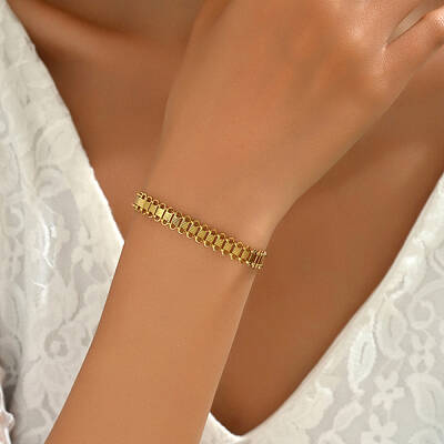 Vintage Real 18K Gold Plated Stainless Steel Chain Bracelets for Women