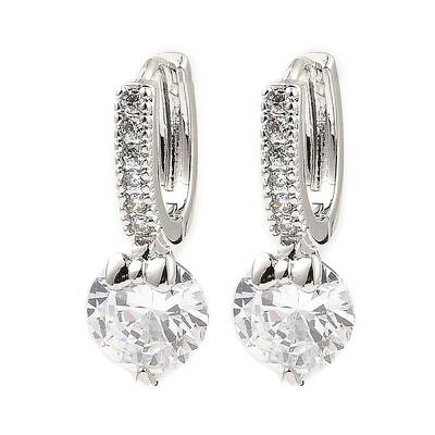 Brass with Cubic Zirconia Dangle Hoop Earrings