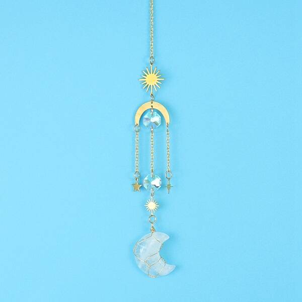Quartz Crystal Moon Sun Catcher Hanging Ornaments