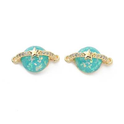 Brass Micro Pave Clear Cubic Zirconia Planet Connector Charms