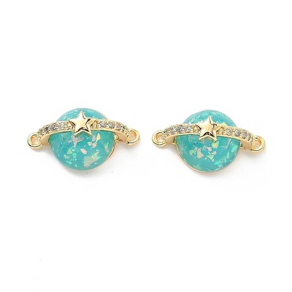 Brass Micro Pave Clear Cubic Zirconia Planet Connector Charms